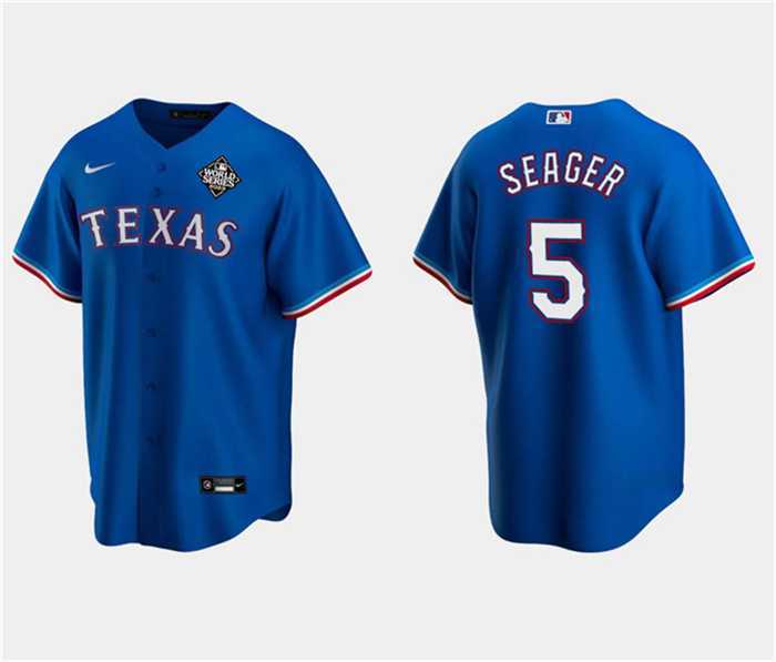 Men%27s Texas Rangers #5 Corey Seager Royal 2023 World Series Stitched Baseball Jersey Dzhi->texas rangers->MLB Jersey